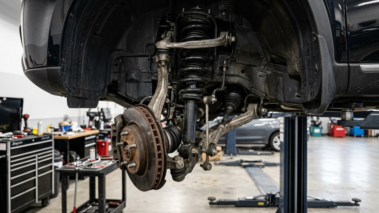 Передняя подвеска и стойка амортизатора Mercedes-Benz ML W166 на подъемнике